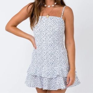 Princess Polly Geni Mini Dress White and Blue Floral Size Zero